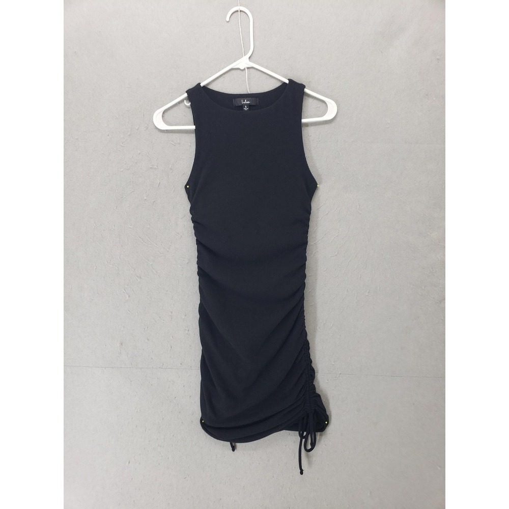 Lulus Dress Womens Small Black‎ Sleeveless Bodycon Ribbed Ruched Mini Made USA